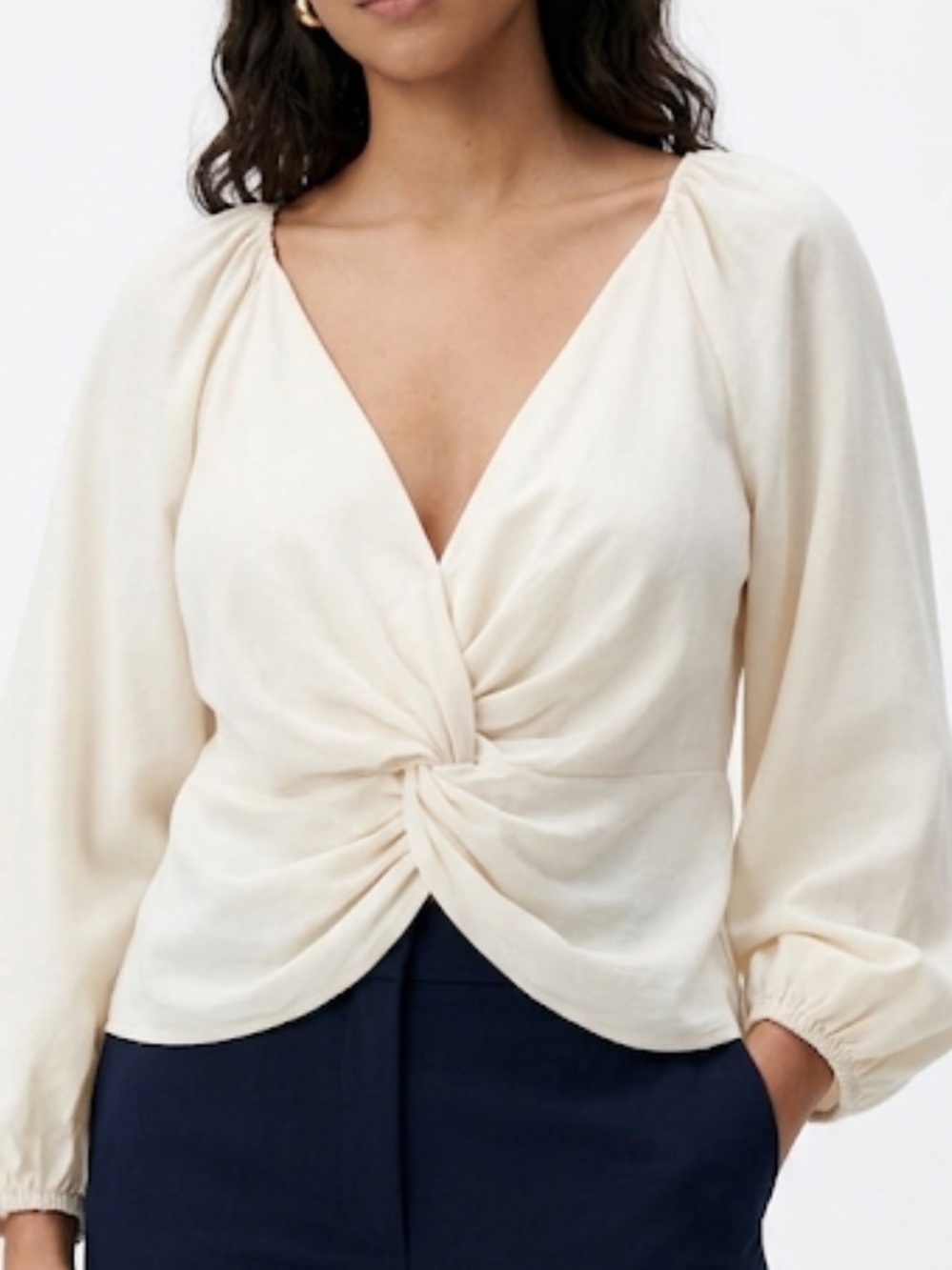 Zara Cream Twist-Front V-Neck Blouse size L